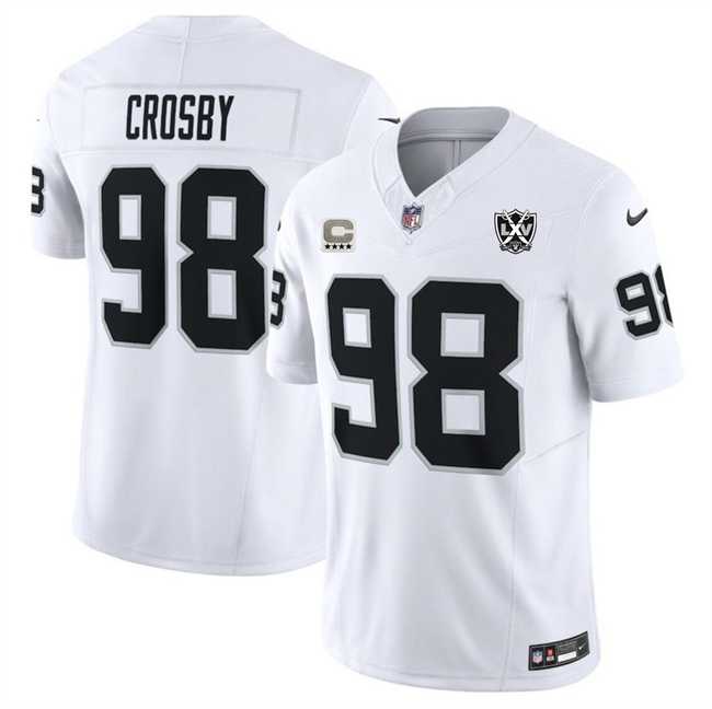 Men & Women & Youth Las Vegas Raiders #98 Maxx Crosby White 2024 F.U.S.E With 4-Star C Patch And 65th Anniversary Patch Vapor Stitched Jersey->las vegas raiders->NFL Jersey